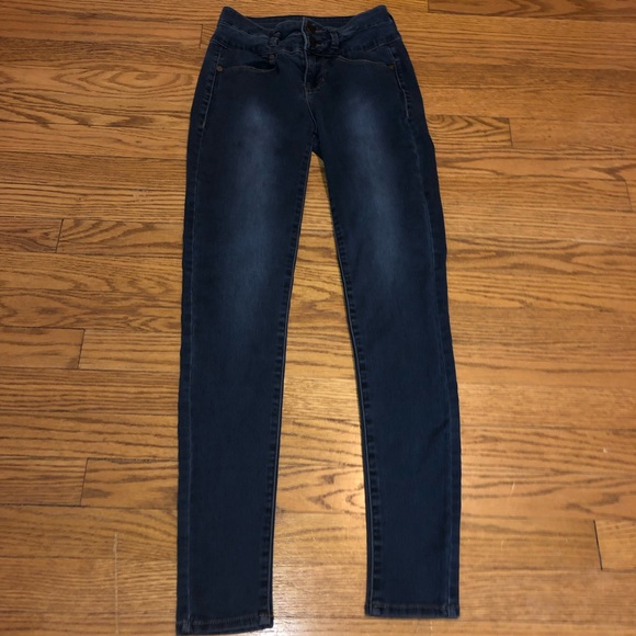 High waisted double button blue skinny jeans - Picture 2 of 6